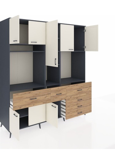 Kronos Dolap 10 Raflı 6 Çekmeceli 8 Kapaklı 220x59x243 Antrasit-aytaşı/çam Aytası/atlas Çam