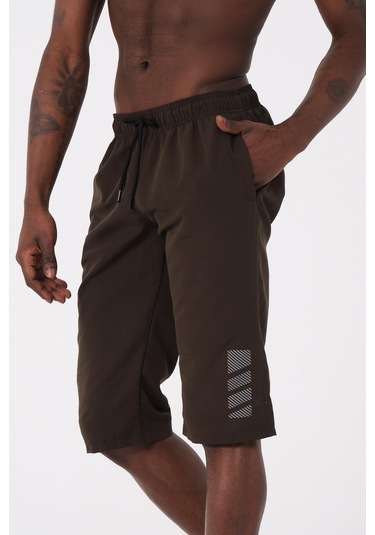 Haki Yeşil Büyük Beden Diz Altı Uzun Boy Basic Model Su İtici Özellikli Erkek Plaj Deniz Kapri Şort 001