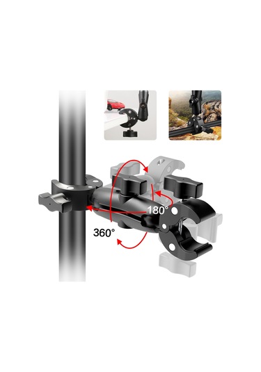Springsun Puluz Pu849b Esnek Motosiklet Süper Kelepçesi Çift Yengeç Kelepçeleri 360 Dönebilen Spor Kamerası Gidona Sabit Montaj