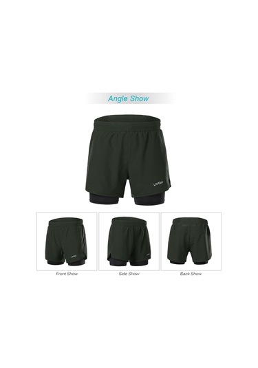 Ordu Yeşili Lixada Erkek 2'si 1 Arada Koşu Şortu Çabuk Kuruyan Nefes Alabilir Aktif Eğitim Egzersiz Koşu Bisiklete Binme