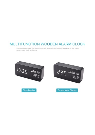 Dofolink Mdf Ahşap Dokulu Led Dijital Alarm Saat, Ses Kontrollü, 3 Aydınlatma Seviyesi, Çift Güç Kaynağı Usb/aaa , Saat-tarih-gün-sıcaklık Gösterimi