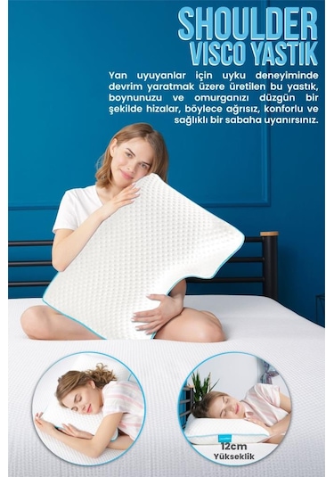 Viscofoam Shoulder Yan Yatanlar Boyun Destekli Ortopedik Yastık Boyun Destekli Visco Yastık - 58x40x12cm