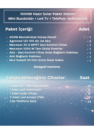 1000w Hazır Solar Paket Off-grid Güneş Enerji Sistemi