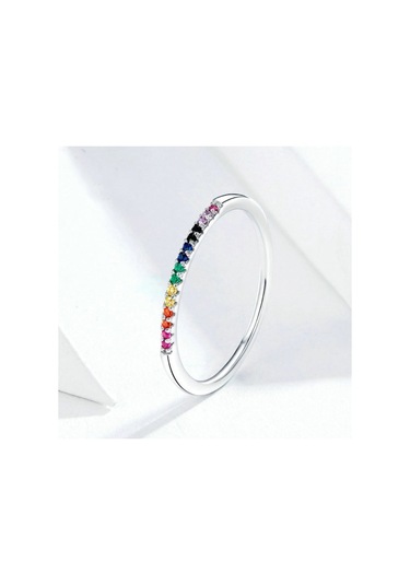 Sterling Silver Ring S925 Colored Zircon Ring, Size:8 Çok Renkli
