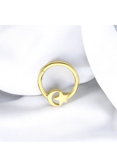 Glorria Altın Ay Yıldız Halka Helix Piercing Altın