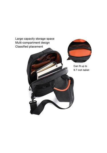 Tangcool Tc-905 Erkek Usb Şarj Portlu Crossbody Göğüs Çantası Siyah