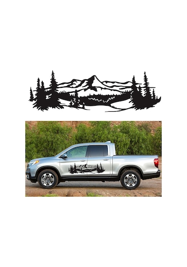 Ranyeek D-957 Pvc Araba Stickerleri, Dağ-ağaç Desenli Siyah Vinyil, Karbonlu Kaplama, 150x50cm 2 Adet, Kolay Kurulum-çıkarma