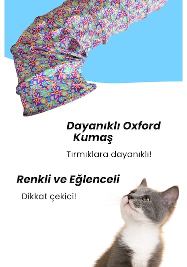 Miyav Çiçek Desenli Katlanabilir Uzun Kedi Tüneli 125 CM