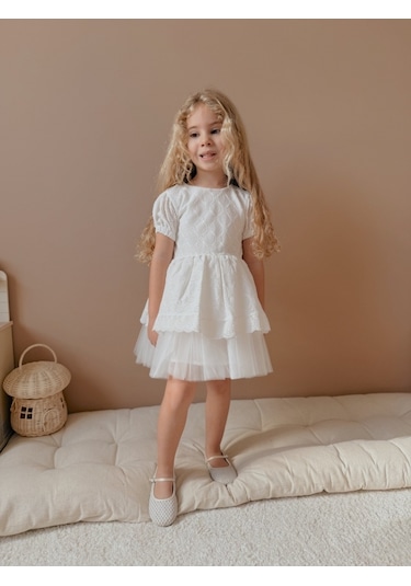 Lace Fistolu Ekru Elbise Ekru