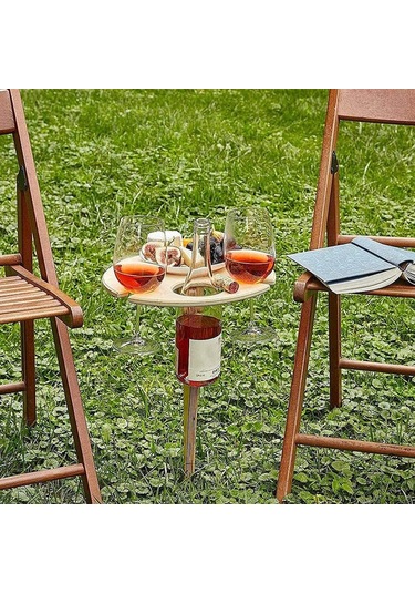 Taşınabilir Açık Katlanır Ahşap Şarap Masası Şarap Cam Tutucu Plaj Arka Bahçe Piknik Partisi İçin Kahverengi