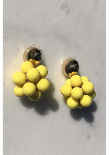 Niki Aksesuar Gold Detaylı Sarı Renk Toptop Küpe Sarı