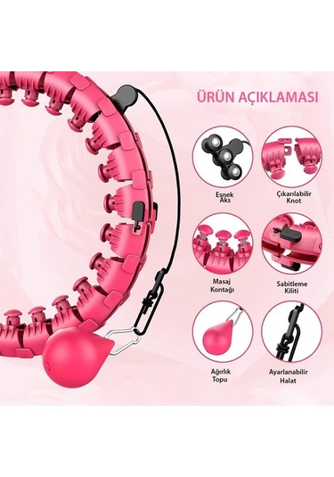 Kochler Masajlı Egzersiz Çemberi - Egzersiz Halkası - Bel Bölgesi Ayarlanabilir - Kondisyon Pembe