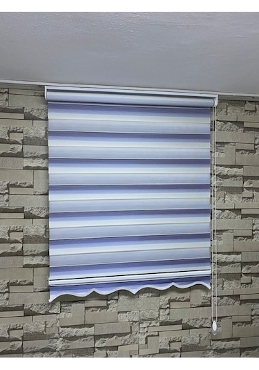 Mavi Gri Mini Plise Zebra Perde (Etekli)