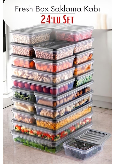 Ny Home 24'lü Set Freshbox Mikrodalga Ve Difrize Uygun Saklama Kabı Gri