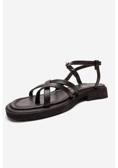 Luvishoes Antas Kahverengi Hakiki Deri Kadın Parmak Arası Sandalet Kahverengi