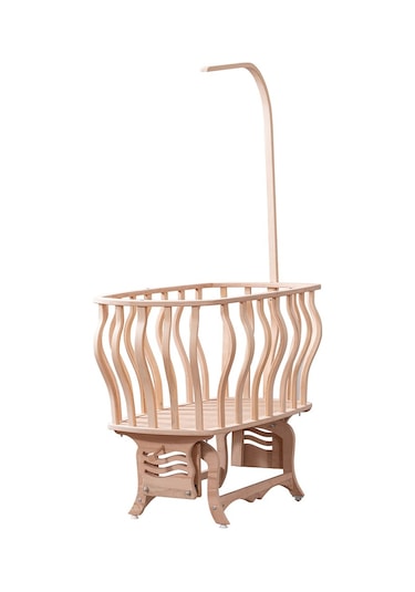 Setaymobilya Doğal Ağaç Beşik, Kristal Çizgili Sepet Beşik +Uyku Seti+Cibinlik