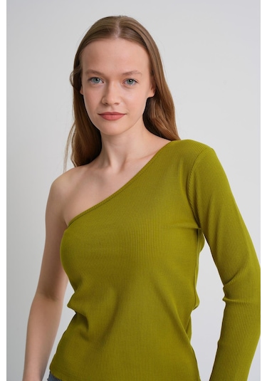 Alexandergardı Fitilli Tek Kol Detaylı Kadın Bluz haki