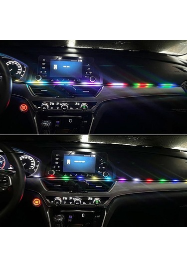 Seametal Led Senfoni Ortam Işığı Araba İç Usb Dekorasyon Atmosfer Neon Rgb Gökkuşağı Akrilik Şerit App Uzaktan Kumanda 1pc Strip 75cm+25cm