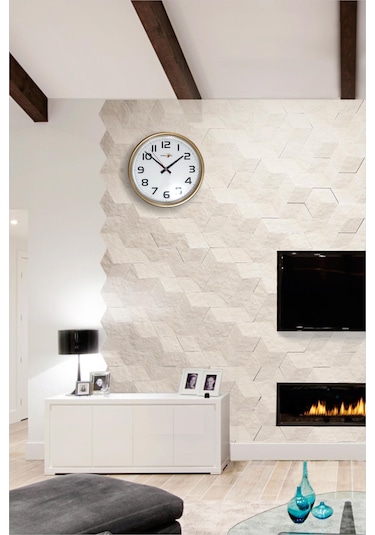 Altın Sarı Renk 28 Cm Bombe Camlı Sessiz Kayar Saniye Duvar Saati Altın