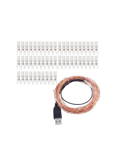 Ximistore9 50 Tane Fotoğraf Klembi Ve 10 Metre 100 Led Bakır Tel Işık, Usb Beslemeli Sıcak Beyaz Noel Dekorasyon Işık Zinciri, Sabit Parlak Ve Taşınabilir Beyaz