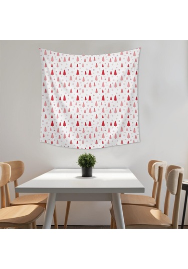 Noel Desenli Kare Duvar Halısı 50x50 İnç, Ev Dekoru İçin Uygun, Oturma Ve Yatak Odası Kullanımı