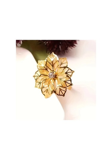 Trendooze Sunshine022 2 Adet Altın Çiçek Metal Peçetelik Yüzük, Düğün Dekorasyonu Altın