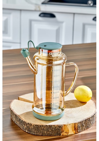 Cooker 1.1 Litre Borosilikat Cam Yağdanlık Ve Sirkelik Zeytinyağ Şişesi Şeffaf Yeşil