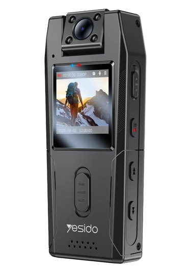 Km25 1080p 180 Derece Vücut Kamerası 1.3 Inch Hd Ekranlı Gece Görüşlü Aksiyon Kamerası - Siyah