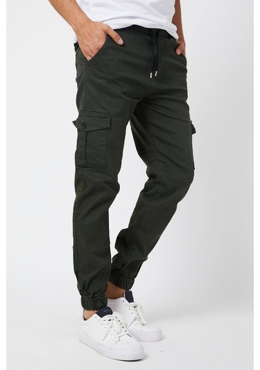 Erkek Su Yeşili Renk Jogger Paçası Beli Lastikli Pantolon Haki