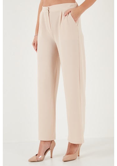 Lela Regular Fit Yüksek Bel Bol Paça V Yaka Yelekli Bayan Takım 5866199 Taş