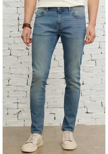 AC&Co / Altınyıldız Classics Ekstra Slim Fit Dar Kesim Pamuklu Riss Erkek Jean Kot Pantolon - Petrol Mavisi
