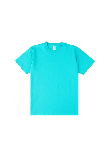 Yeni Japon Ağır Sıklet Düz Renkli Pamuklu Kısa Kollu Akuamarin Renk Aqua