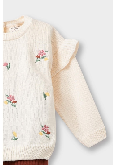 Defacto Kız Bebek 2li Takım Çiçekli Desenli Sweatshirt Tayt F2661a525wner134 Ekru