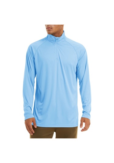 Tacvasen Erkek Anti-uv Güneş Korumalı Uzun Kollu Zip T-shirt Yaz Golf Egzersiz Cnmavierkek Mavi