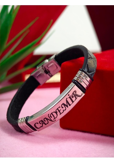 Çelik Derili Bileklik Kişiye Özel İsimli Paslanmaz Derili Çelik İsimli Bileklik 316 L Çelik Burma