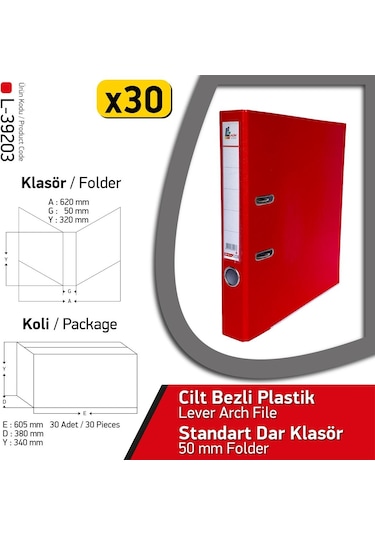 Laçin Klasör Kırmızı Dar 30 Adet 1 Koli