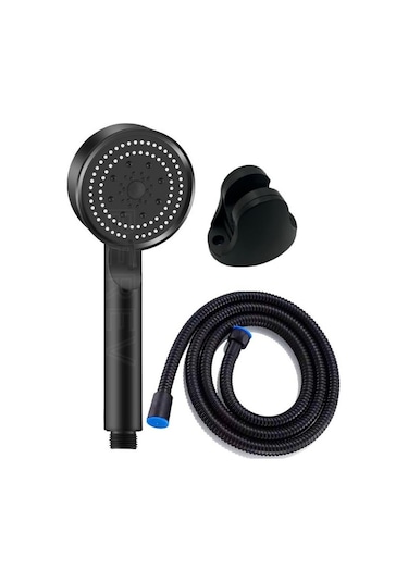 Berev 5 Fonksiyonlu Yüksek Basınçlı Mafsalı 150 CM Hortum Duş Başlığı Seti Siyah