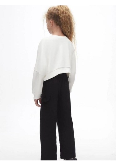 Kız Çocuk Pamuklu İki İplik Gün Işığı Sweatshirt-14709 Ekru