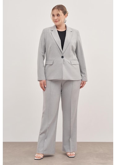 Astarlı Tek Düğmeli Blazer-1777-gri Gri