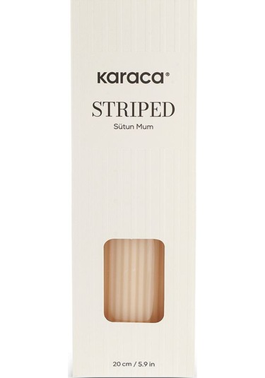 Karaca Striped Tırtıklı Sütun Mum 20 cm Bej
