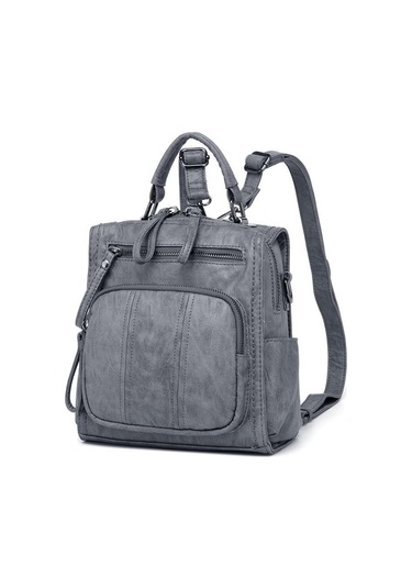 Yıkama Deri Sırt Askılı Kadın Çantası 21k Barcelona 1915 Koyu Gri