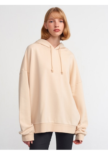 Dilvin Kapüşonlu Sweatshirt 101a40142 Açık Bej