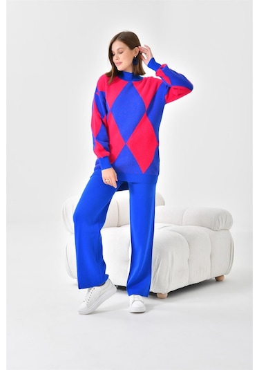 Ftz Women Kadın Baklava Desen Detaylı İkili Takım Saks Mavi 20466-saks Mavi Saks Mavi