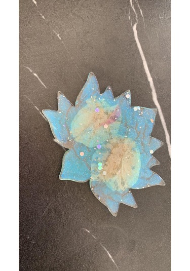 Su Mavisi Glitterli Begonvilli Lotus Çiçek Epoksi Bardak Altlığı Su Mavisi