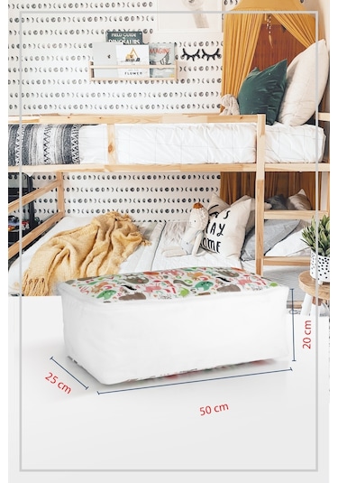 Vedsey Tekli 50x25x20 Cm Sevimli Hayvan Baskılı Bebek Hurç Beyaz