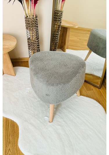 Bohem Tarz Teddy Kumaş Üçgen Puf, Makyaj Taburesi, Bench, Gri