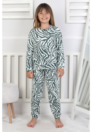 Kaplan Desenli Kız Çocuk Pijama Takımı Yeşil