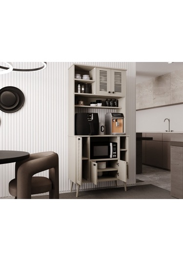 Kahve Köşesi 90 Cm %100 Mdf Panjur Kapak Çok Amaçlı Dolap Kumtaşı
