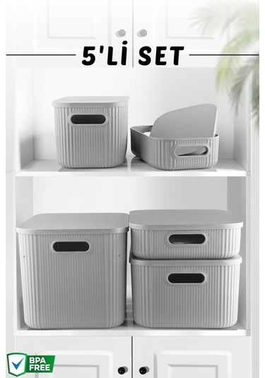 5'li Set Çok Amaçlı Düzenleyici Depolama Kutusu Gri
