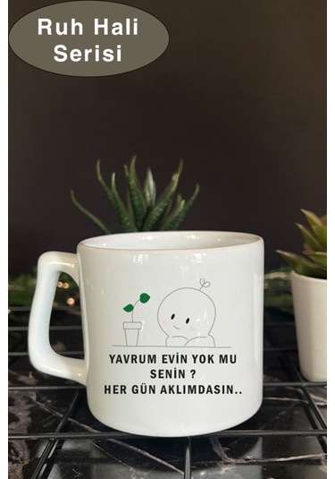 Ruh Hali Serisi Komik Yazılı Tasarım Bardak, Hediye Kupa Bardak Beyaz